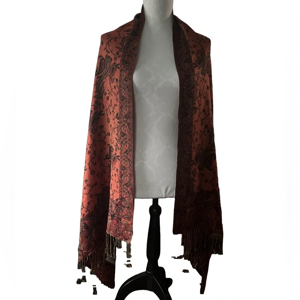 Pashmina Red Paisley Fringe Shawl Wrap Scarf